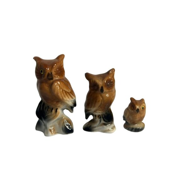 Vintage Set of 3 Porcelain Owl Figurines – Graduated Sizes, 2.25" Collectible - Picture 1 of 8
